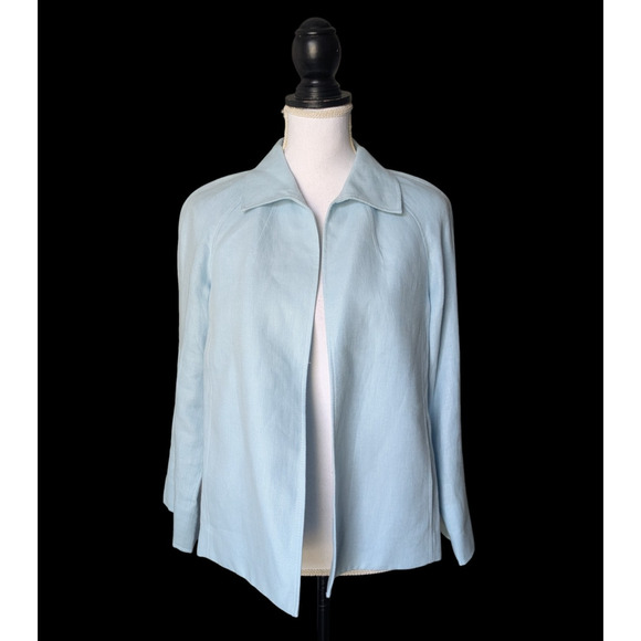 Talbots Jackets & Blazers - Talbots Pure Irish Linen Light Blue Open Front Jacket New Small Slit Sleeve
